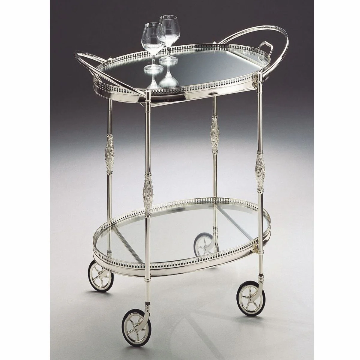 Casa Padrino carrito de servicio de lujo con bandeja extra¨ªble plata - Hecho en Italia