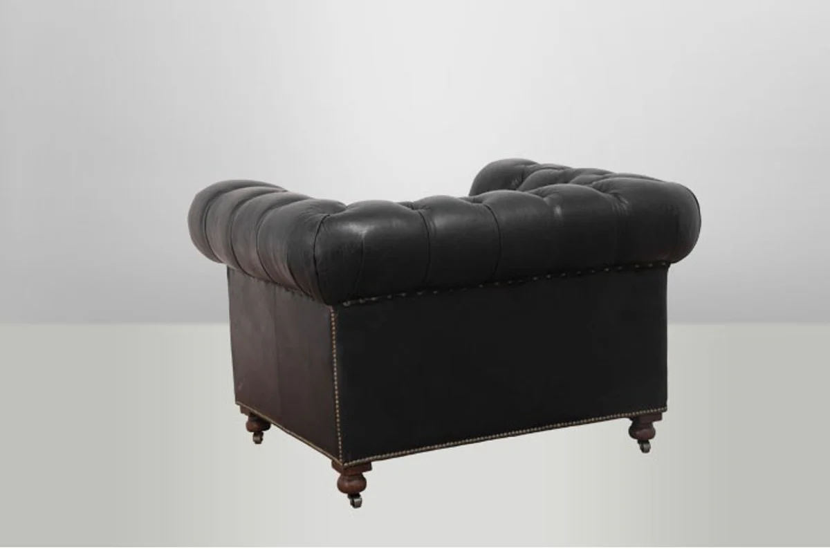 Chesterfield luxury leather armchair Vintage Leather Old Saddle Black Casa Padrino - Club
