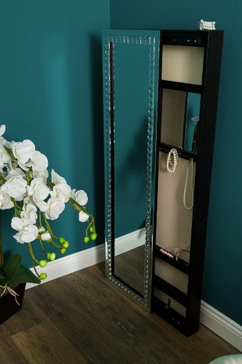 Casa Padrino gabinete de joyería de lujo de con puerta de espejo plata / negro 35 x 9 x H. 120 cm - Colección de Lujo