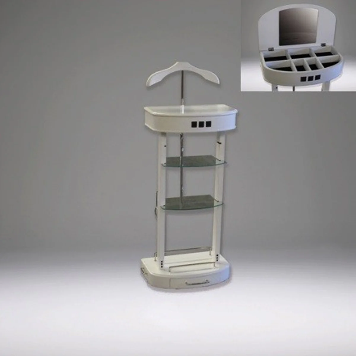 Casa Padrino designer luxury dressing stand with mirror and shelves white- Dressboy - clothes rack suit stands - Empire Art Deco Art Nouveau Baroque Biedermeier