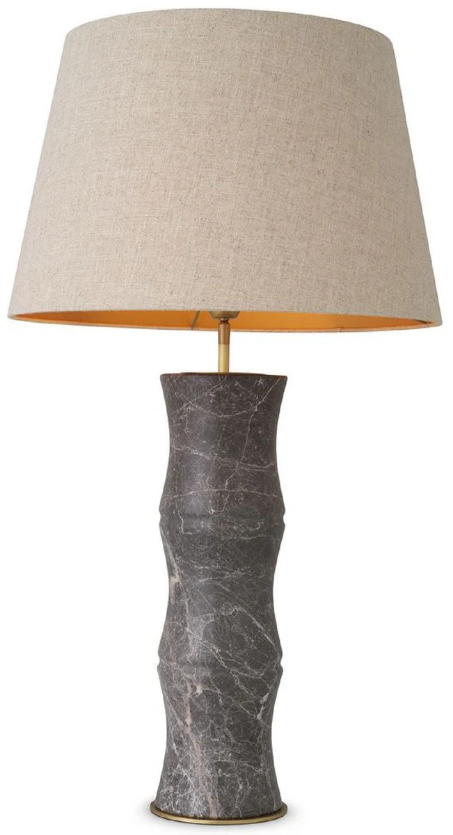 Casa Padrino lámpara de mesa de lujo gris / latón antiguo / beige Ø 38 x A. 88 cm - Lámpara de escritorio moderna de mármol en óptica de bambú - Colección de Lujo
