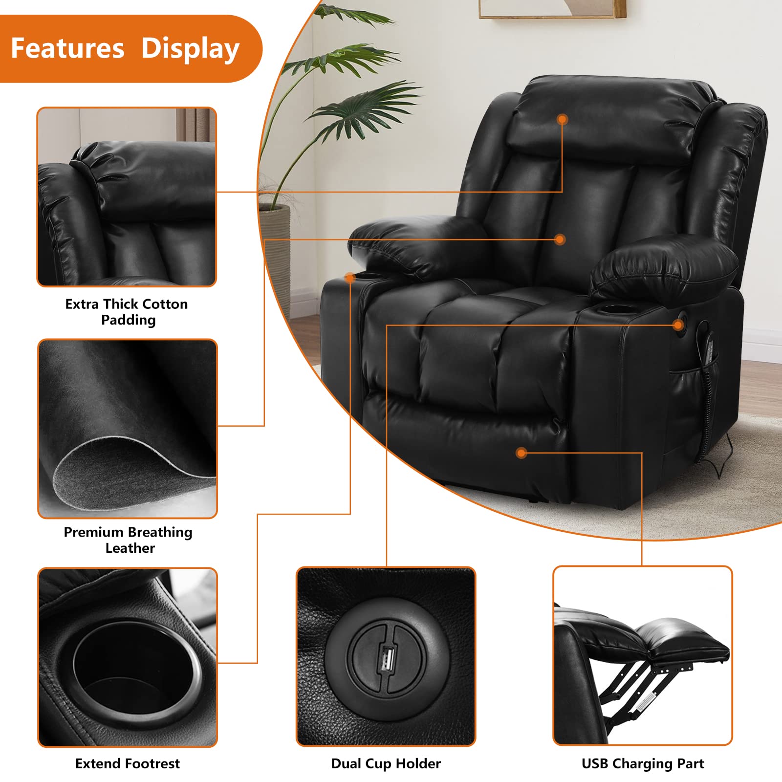 Clearance Sale Mcombo Electric lift Recliner sofa with massage and heating functions, 3 positions, 2 side pockets and cup holders, USB ports!