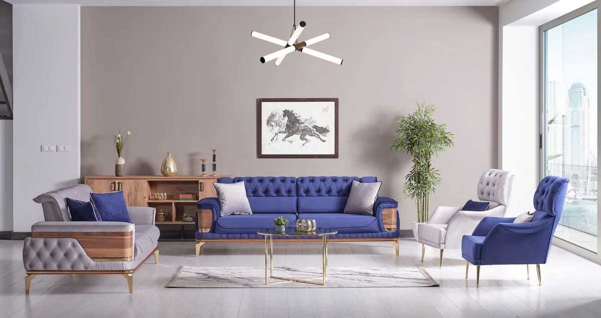 Casa Padrino sof¨¢ cama de lujo azul / marr¨®n / oro 232 x 92 x A. 85 cm - Sof¨¢ de sal¨®n con 2 almohadas - Muebles de sal¨®n de lujo