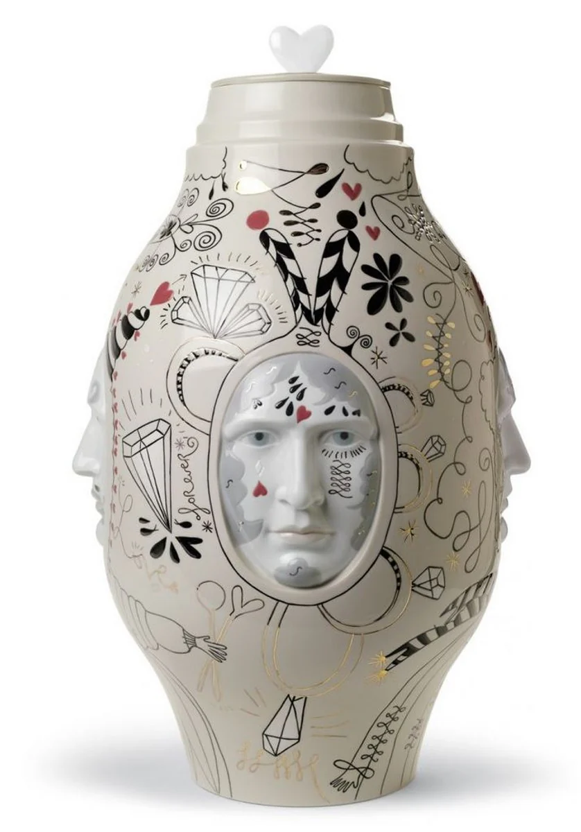 Casa Padrino Designer Porcelain Vase Beige / Multicolor Ø 31 x H 47 cm - Handcrafted & Hand Painted Luxury Deco Object