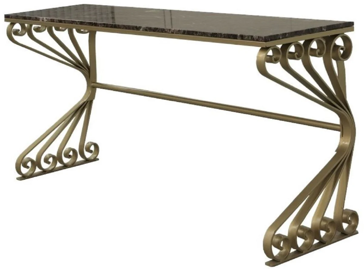Casa Padrino consola Art Nouveau de lujo latón / gris 200 x 60 x A. 84 cm - Consola noble con tablero de mármol y estructura de hierro forjado hecho a manol - Muebles de Jardín de Patio de Sala de Estar