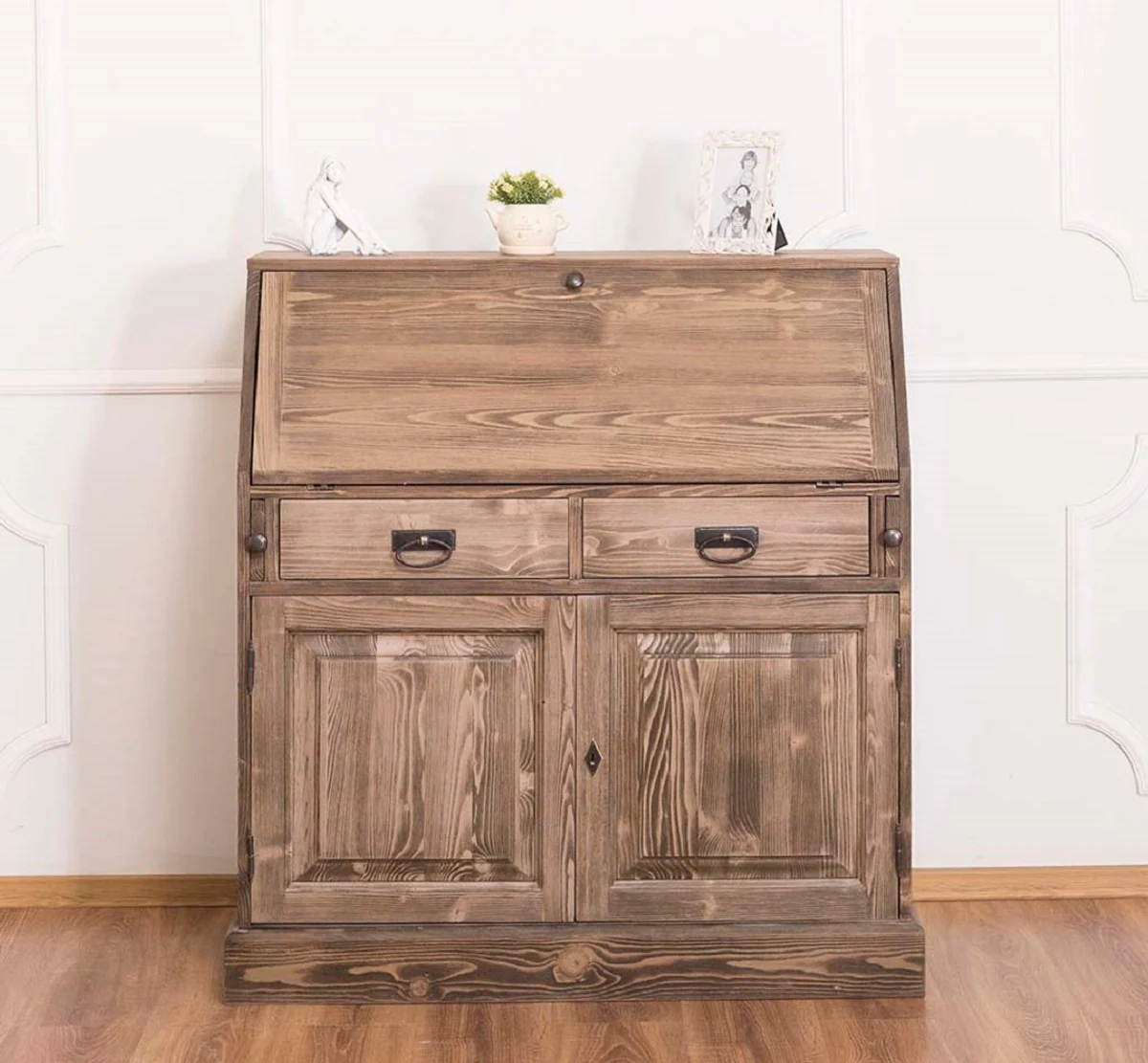 Casa Padrino escritorio de estilo campestre con 2 puertas y 8 cajones marr¨®n 106 x 49 x H. 109 cm - Muebles de Estilo Campestre