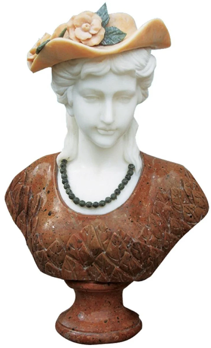 Casa Padrino busto de mármol barroco de lujo dama con sombrero A. 65 cm