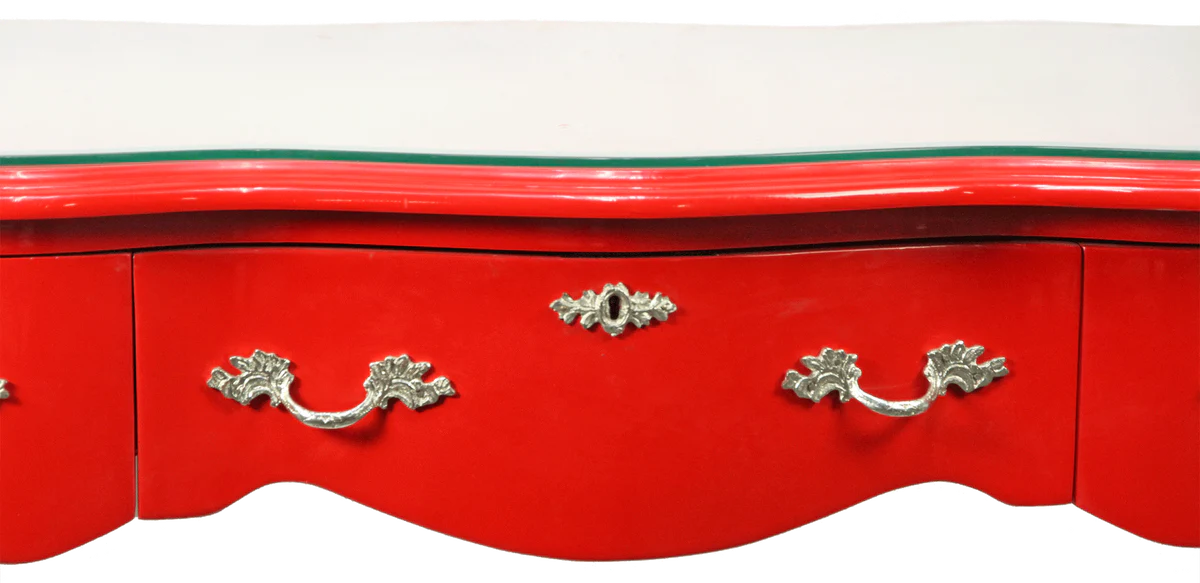 Casa Padrino Escritorio barroco Secretaria / Consola Rojo con tapa de cristal 120 x 60 x Al 80 cm - Muebles barrocos