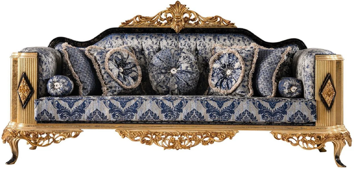 Casa Padrino sof¨¢ barroco de lujo azul / negro / oro - Magn¨ªfico sof¨¢ de sal¨®n - Muebles de sal¨®n de estilo barroco - Muebles de lujo de estilo barroco - Muebles de sal¨®n barrocos