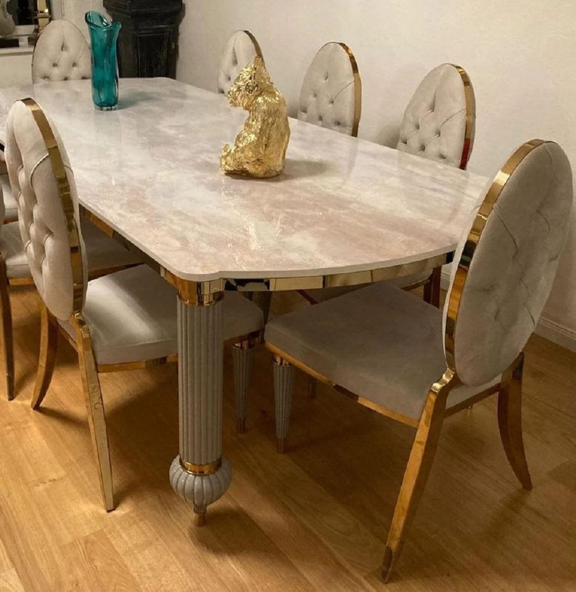 Casa Padrino conjunto de 4 sillas de comedor Art Deco de lujo gris / oro 50 x 58 x A. 109,5 cm - Sillas de cocina elegantes - Muebles de comedor - Muebles Art Deco de lujo