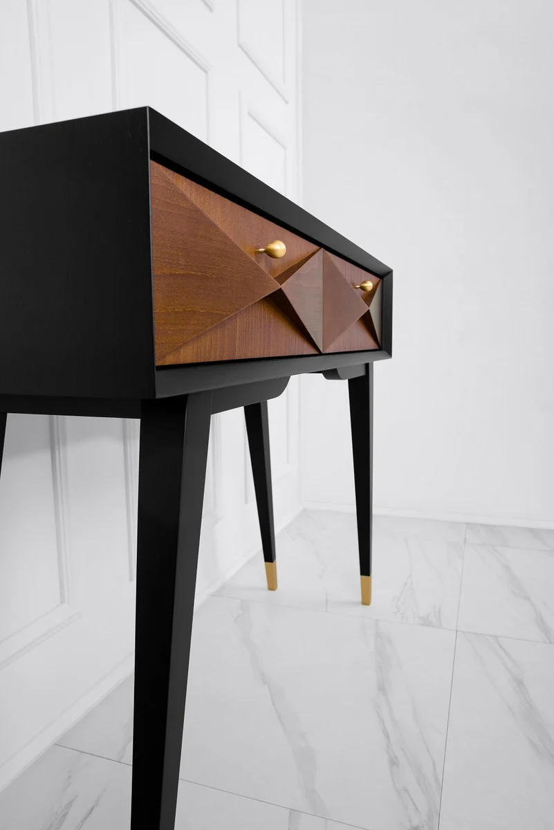 Casa Padrino Consola de Lujo Negro Mate / Co?ac Mate / Oro 148 x 40 x A. 80 cm - Consola de Madera Maciza con 3 Cajones - Muebles de Lujo - Interiores de Lujo