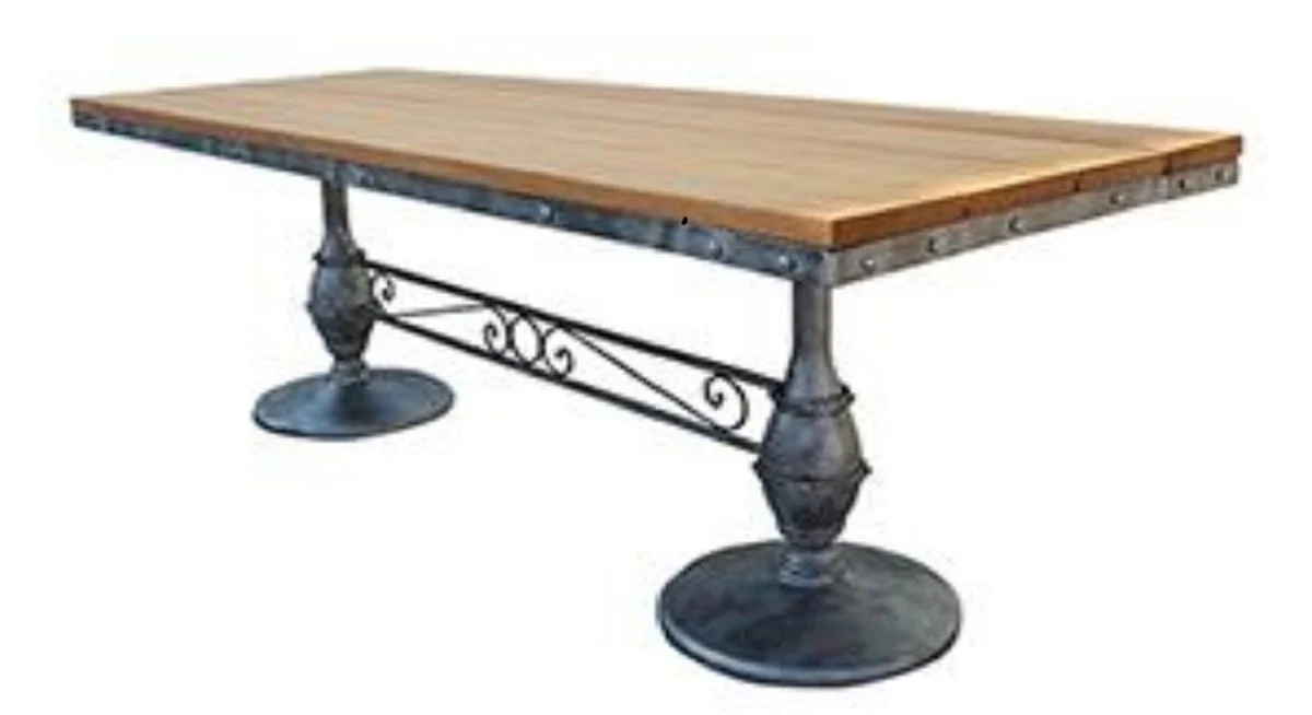 Casa Padrino Art Nouveau Mesa de Comedor de Jard¨ªn Marr¨®n / Negro 140 x 80 x A. 76 cm - Mesa de jard¨ªn rectangular con tablero de madera maciza - Art Nouveau Gastronom¨ªa y Muebles de Jard¨ªn