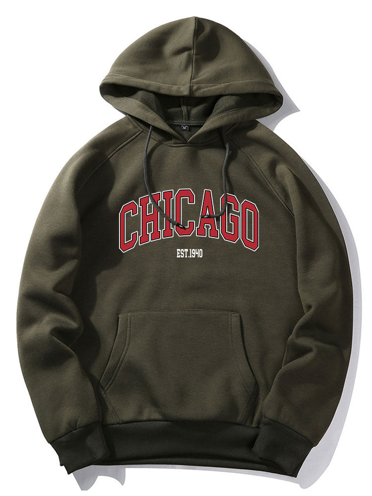 Chicago Letter Print Hoodie & Jogger Pants