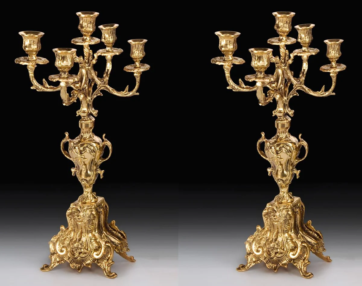 Casa Padrino conjunto de portavelas barroco de lujo oro Ø 27 x A. 52 cm - Portavelas de bronce de estilo barroco hecho a mano - Accesorios barrocos - Interior barroco - noble y magnífico