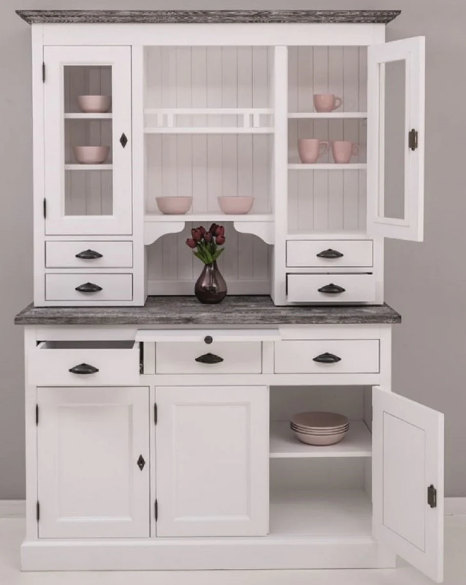 Casa Padrino gabinete de cocina de estilo campestre blanco / gris oscuro 138 x 50 x A. 197 cm - Gabinete de Cocina de 2 Piezas con 5 Puertas y 7 Cajones - Muebles de Cocina de Estilo Campestre