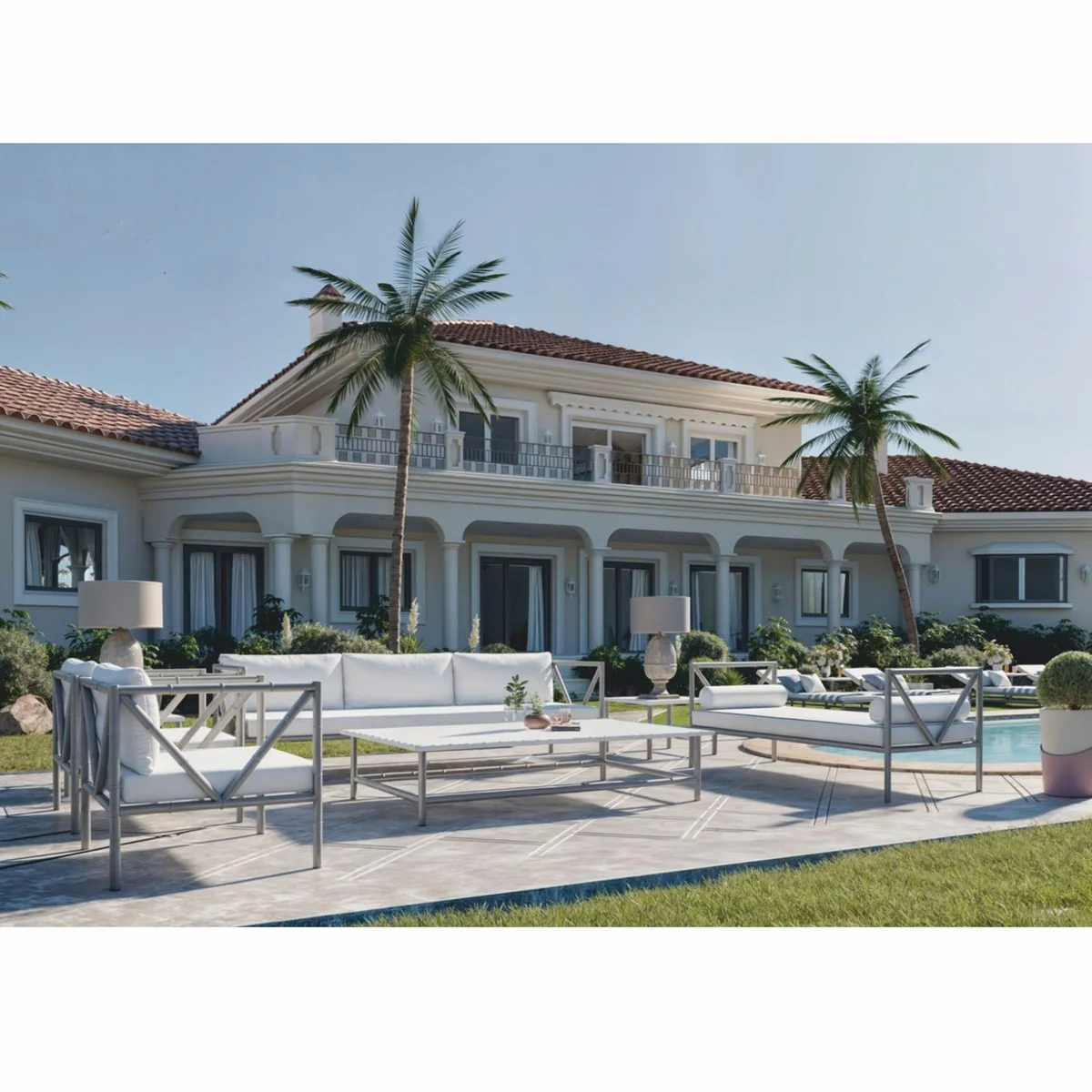 Casa Padrino sof¨¢ de lujo de hierro forjado gris / blanco 200 cm - Sof¨¢ para hotel y jard¨ªn