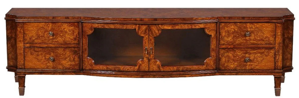 Casa Padrino Gabinete de TV Art Nouveau de Lujo Marr¨®n 198 x 49 x A. 55 cm - Gabinete de TV de Madera Maciza Noble - Gabinete de Sala de Estar - Muebles de Sala Barrocos y Art Nouveau
