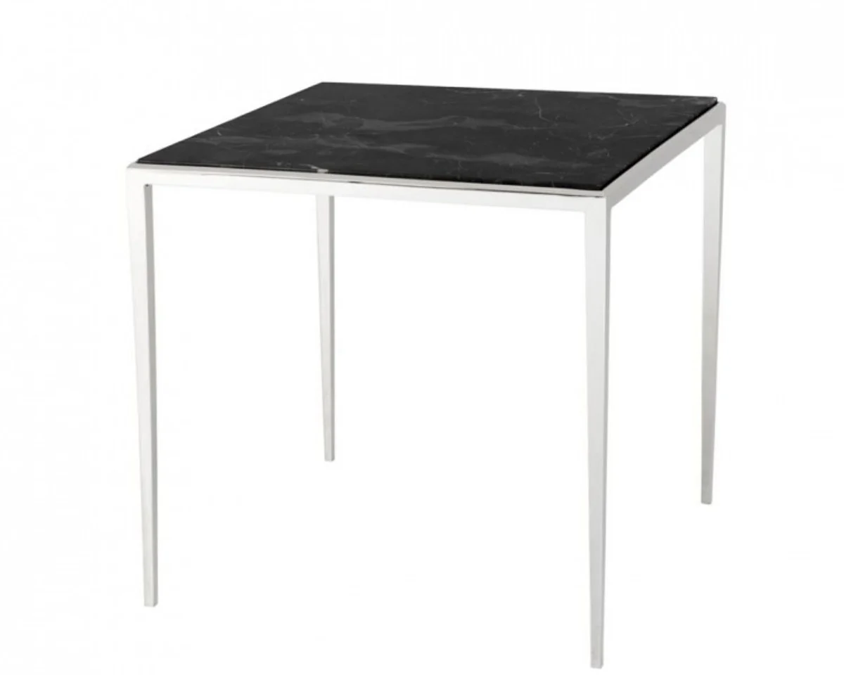 Casa Padrino luxury art deco designer side table nickel with brown marble top - Hotel Table Furniture