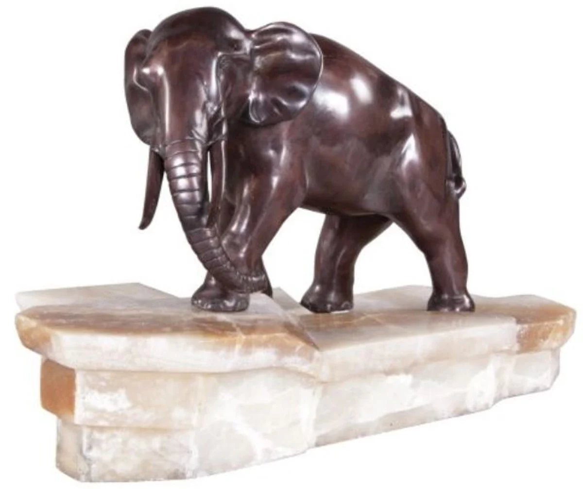 Casa Padrino figura elefante bronce de lujo sobre base de mármol bronce / blanco 44 x 19 x H. 30 cm - Calidad de Lujo