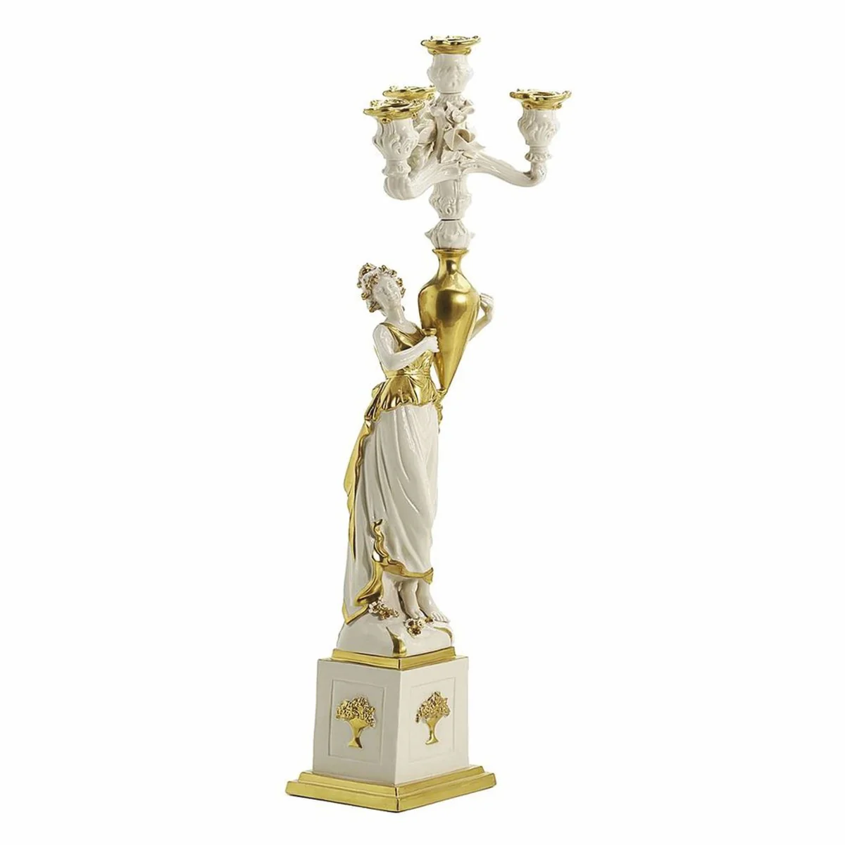 Casa Padrino portavela de porcelana barroco de lujo lado izquierdo blanco / oro A. 68 cm - Hecho en Italia