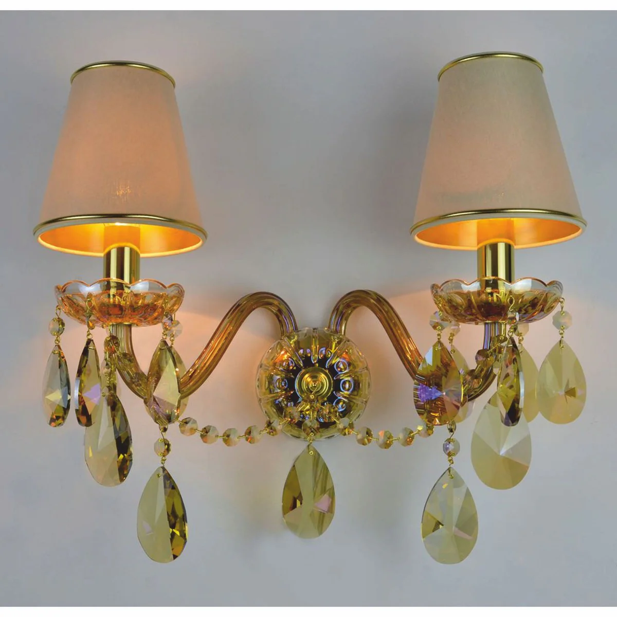 Casa Padrino L¨¢mpara de Pared Doble de Cristal Barroco de Lujo Oro / Crema 38 x 20 x A. 25 cm - Luces Barrocos