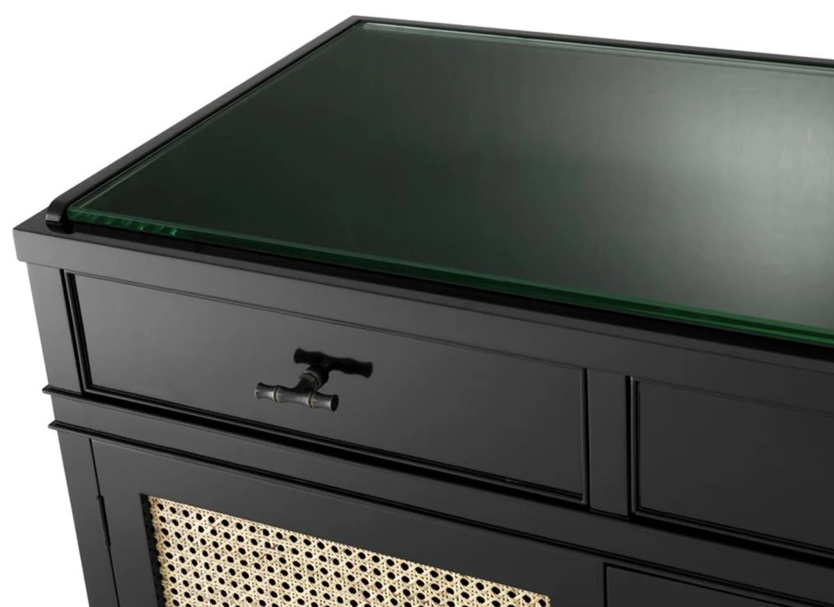 Casa Padrino cómoda de lujo negro / colores naturales 200 x 56 x H. 92,5 cm - Edición Limitada