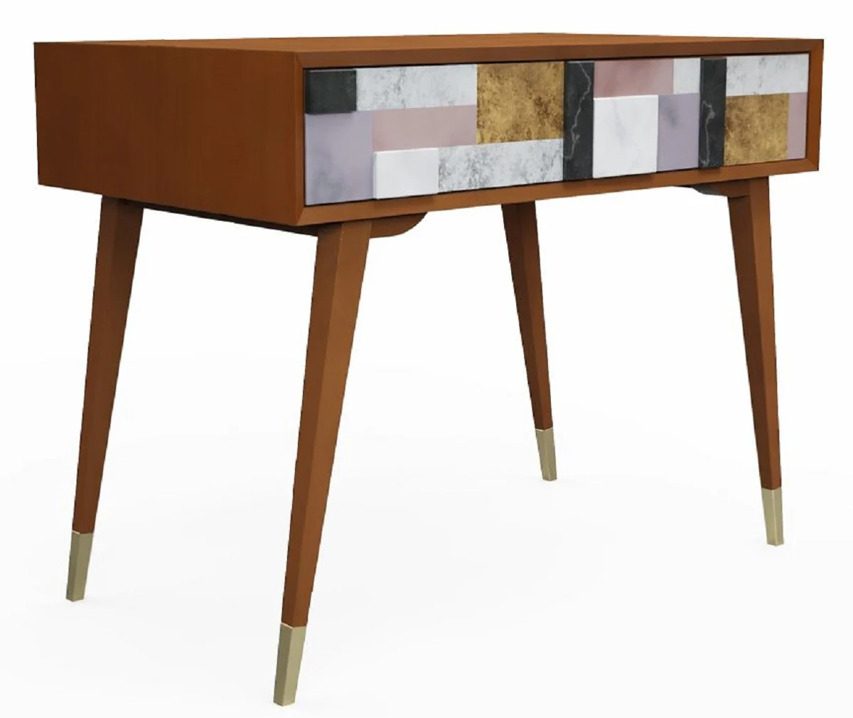 Casa Padrino Consola de Lujo Co?ac Mate / Multicolor / Oro 100 x 35 x A. 80 cm - Consola de Madera Maciza Espejada y 2 Cajones - Muebles de Lujo - Interiores de Lujo