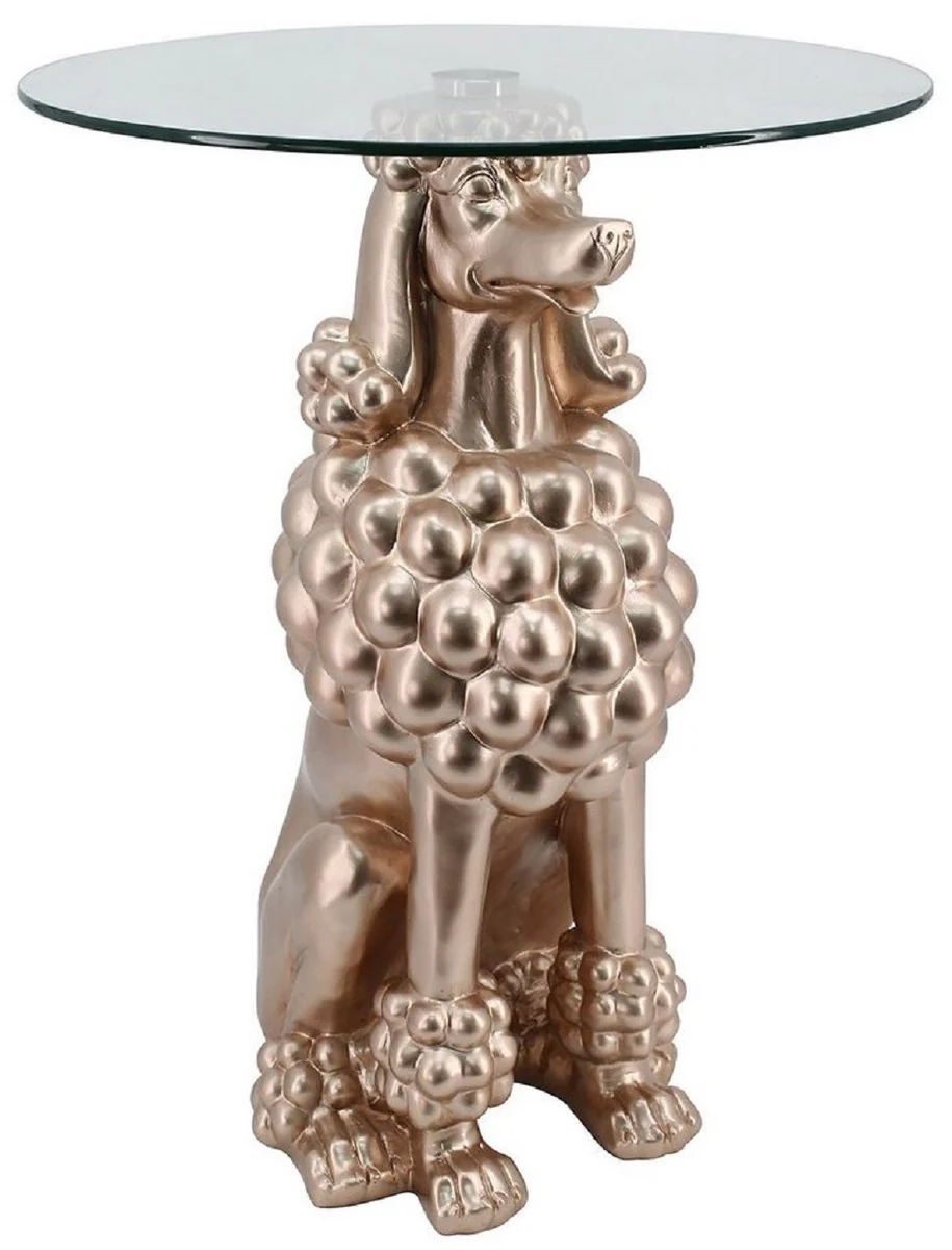 Casa Padrino mesa auxiliar de lujo perro cobre ? 48,5 x A. 64 cm - Mesa redonda de resina con tapa de vidrio - Muebles de sal¨®n - Muebles de lujo - Interiores de lujo - Interiores de sal¨®n