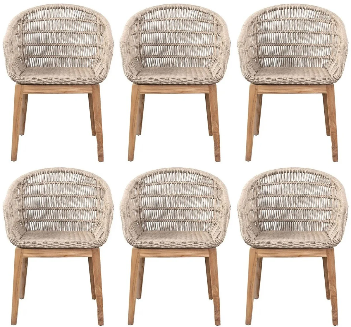 Casa Padrino conjunto de 6 sillas de comedor de lujo gris / natural 60 x 60 x A. 80 cm - Sillas de jard¨ªn de lujo con tejido de rat¨¢n - Muebles de comedor - Muebles de jard¨ªn - Muebles de lujo