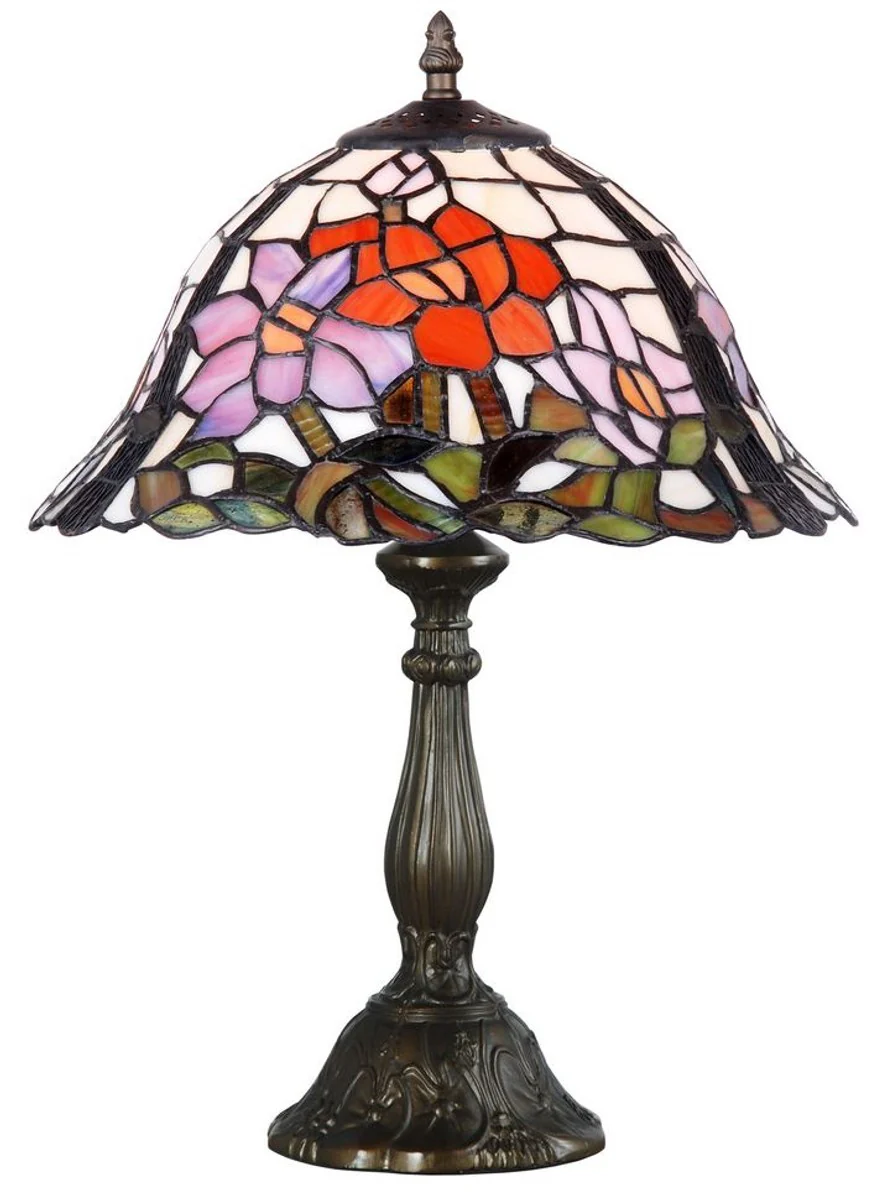 Casa Padrino Tiffany Lámpara de Mesa Flowers Multicolor Ø 31 x H. 46 cm - Lámpara de Mesa de Lujo hecha a Mano