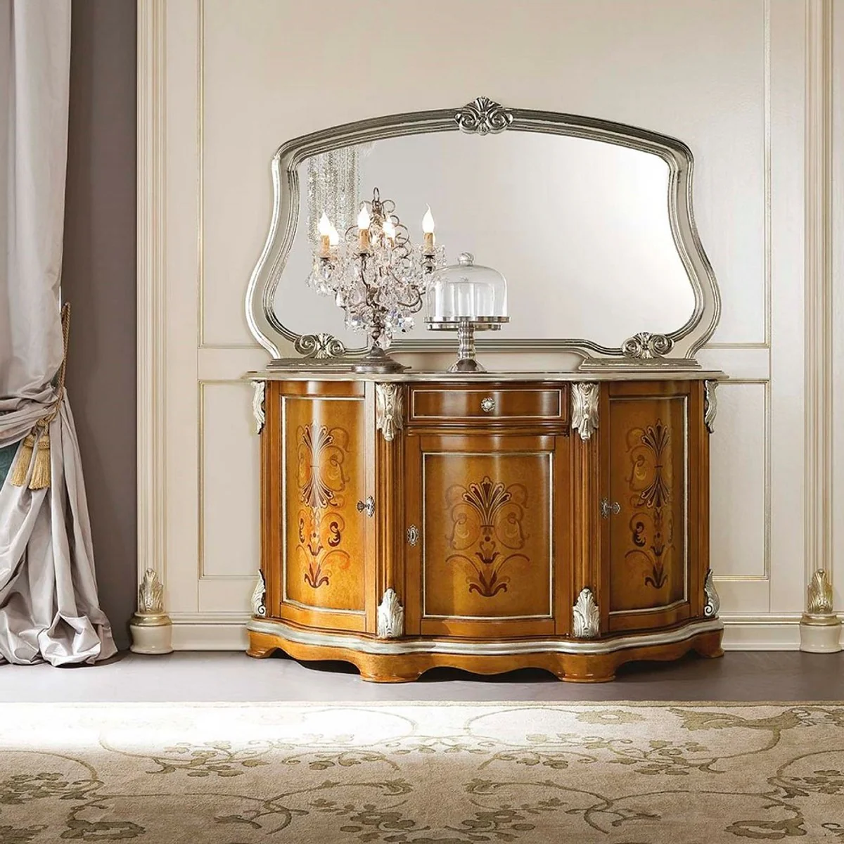 Casa Padrino espejo barroco de lujo plata - Espejo de pared de estilo barroco italiano - Muebles de lujo en estilo barroco - Muebles barrocos - Hecho en Italia - Calidad de lujo