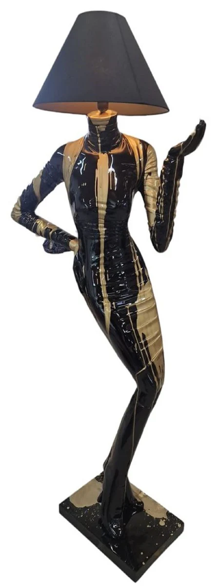 Casa Padrino lámpara de pie de lujo dama negro / oro A. 187 cm - Lámpara de pie de diseño con pantalla - Lámparas de pie de lujo - Lámparas de lujo - Interior de lujo
