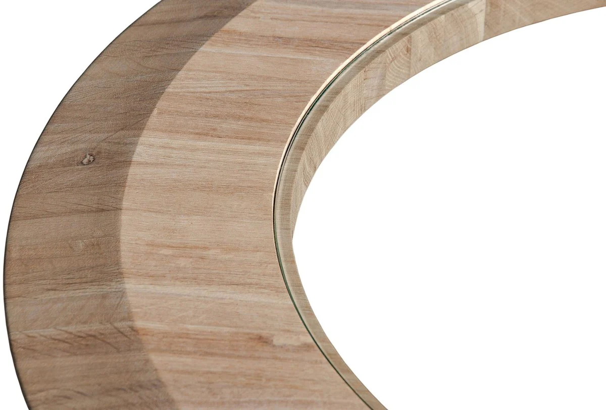 Casa Padrino mesa de centro de lujo de madera maciza natural ? 73 x A. 43 cm - Mesa de sal¨®n redonda de madera de roble con tapa de vidrio - Muebles de sal¨®n de madera maciza