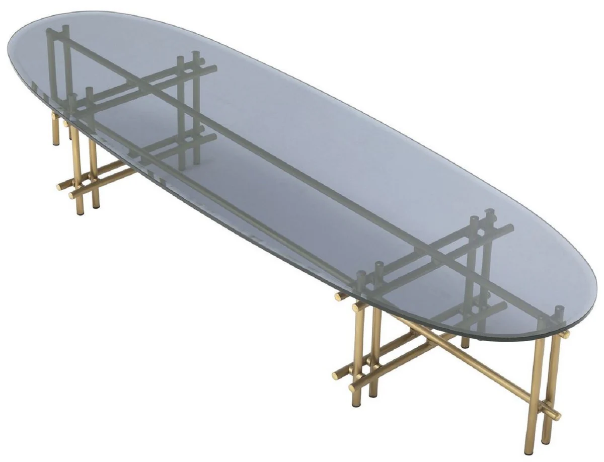 Casa Padrino mesa de centro de lujo lat¨®n / gris 159 x 50 x A. 30 cm - Mesa de sal¨®n de acero inoxidable con tapa de vidrio - Muebles de sal¨®n - Calidad de Lujo