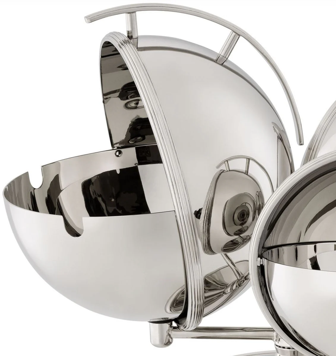 Casa Padrino conjunto de 3 tazones de servir de lujo con soporte plata 35,5 x 32,5 x A. 23,5 - Tazones de latón con tapa deslizante - Accesorios de Hotel y Restaurante de Lujo - Colección de Lujo