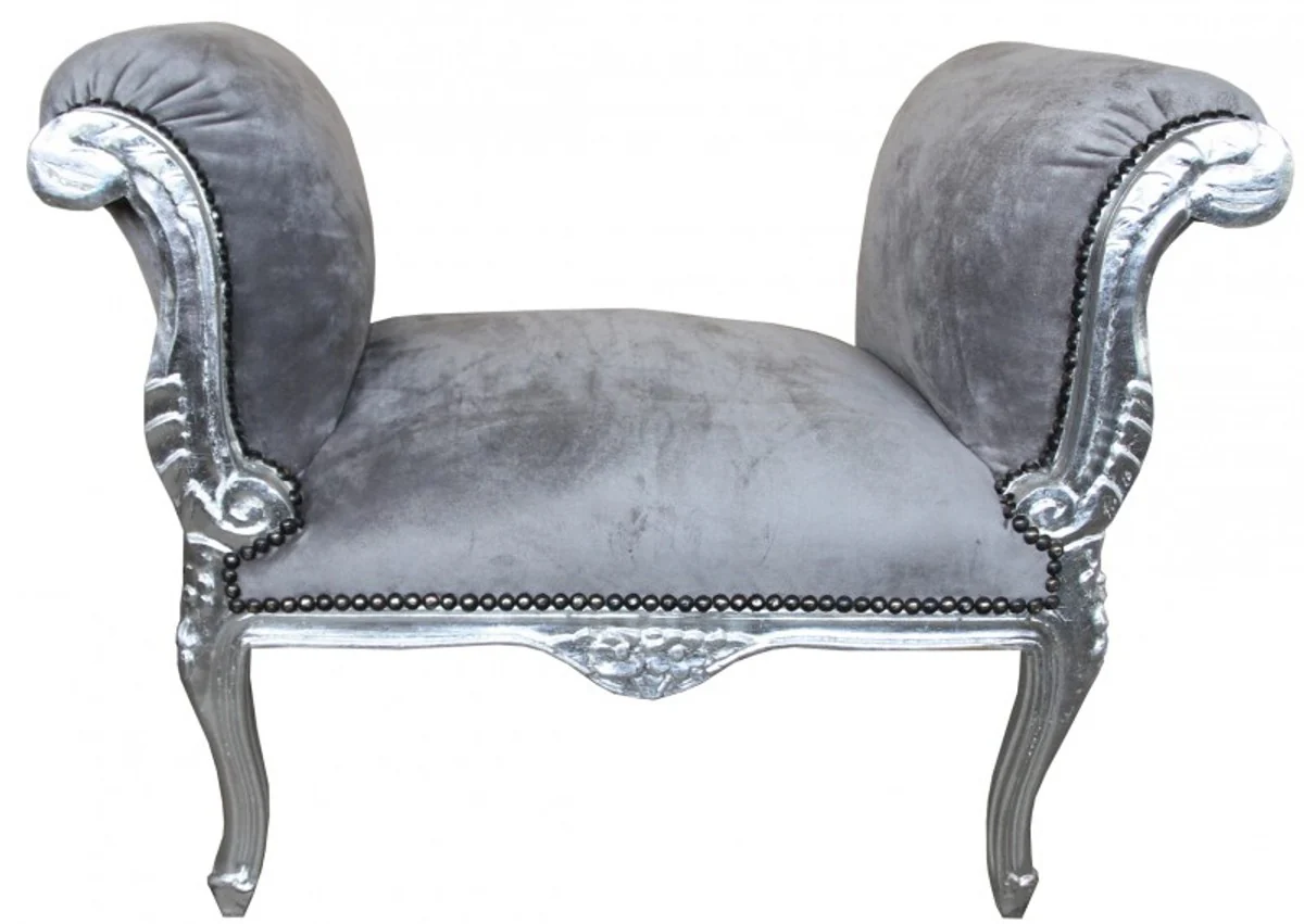 Casa Padrino barroco Taburete gris / plata - banco