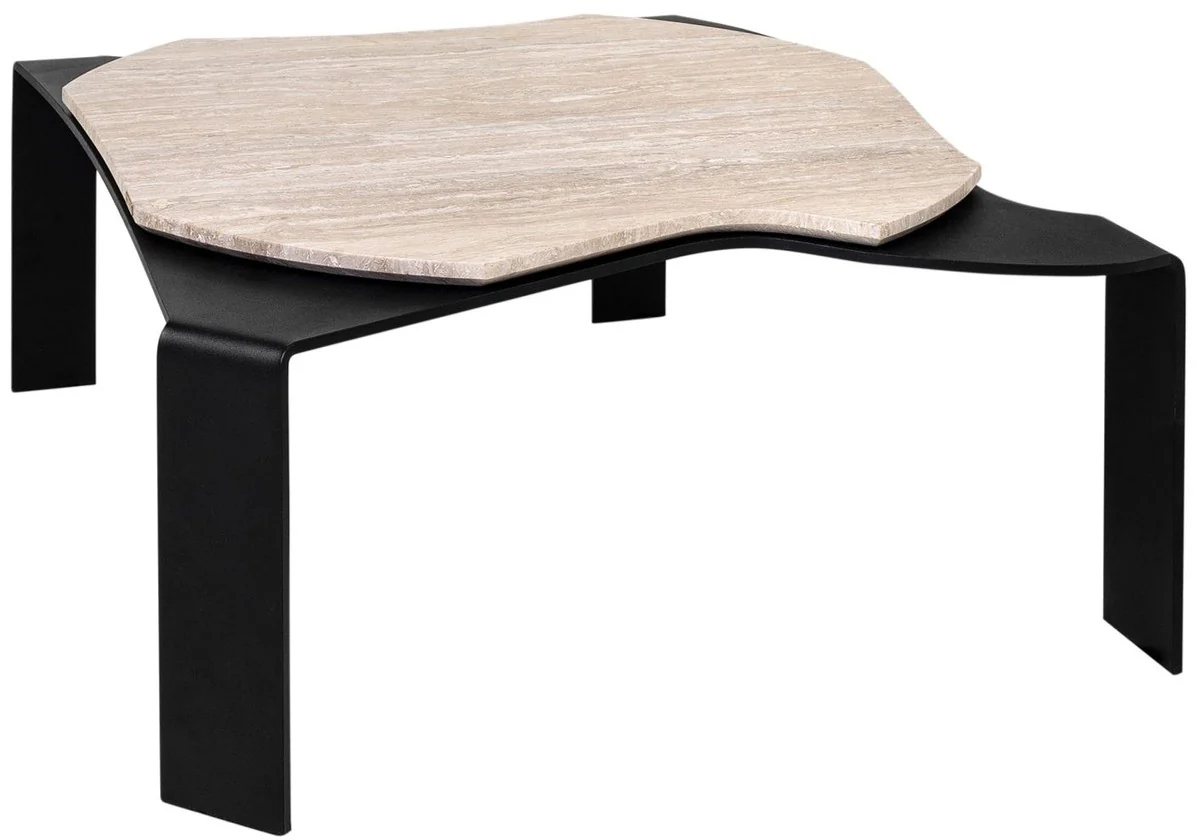 Casa Padrino mesa de centro de lujo negro / beige 75,5 x 78 x H. 32,5 cm - Mesa de Centro de Diseño con Tapa de Mármol