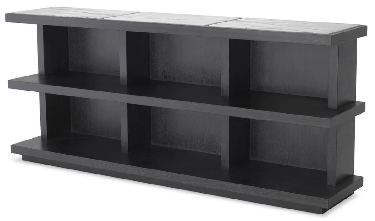 Casa Padrino armario de estanter¨ªa de lujo gris antracita / blanco / lila 160 x 35 x A. 70 cm - Noble armario de madera maciza con 3 estantes y encimeras de m¨¢rmol - Muebles de sal¨®n de lujo