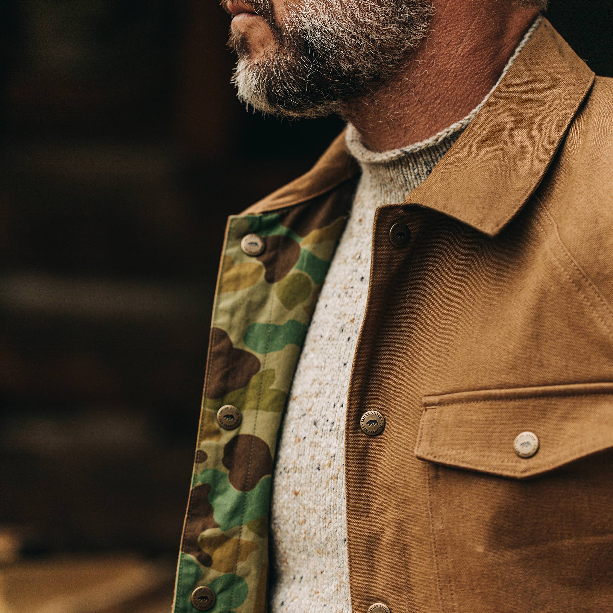 The Taylor Stitch x Gear Patrol Reversible Lombardi Jacket in Arid Camo