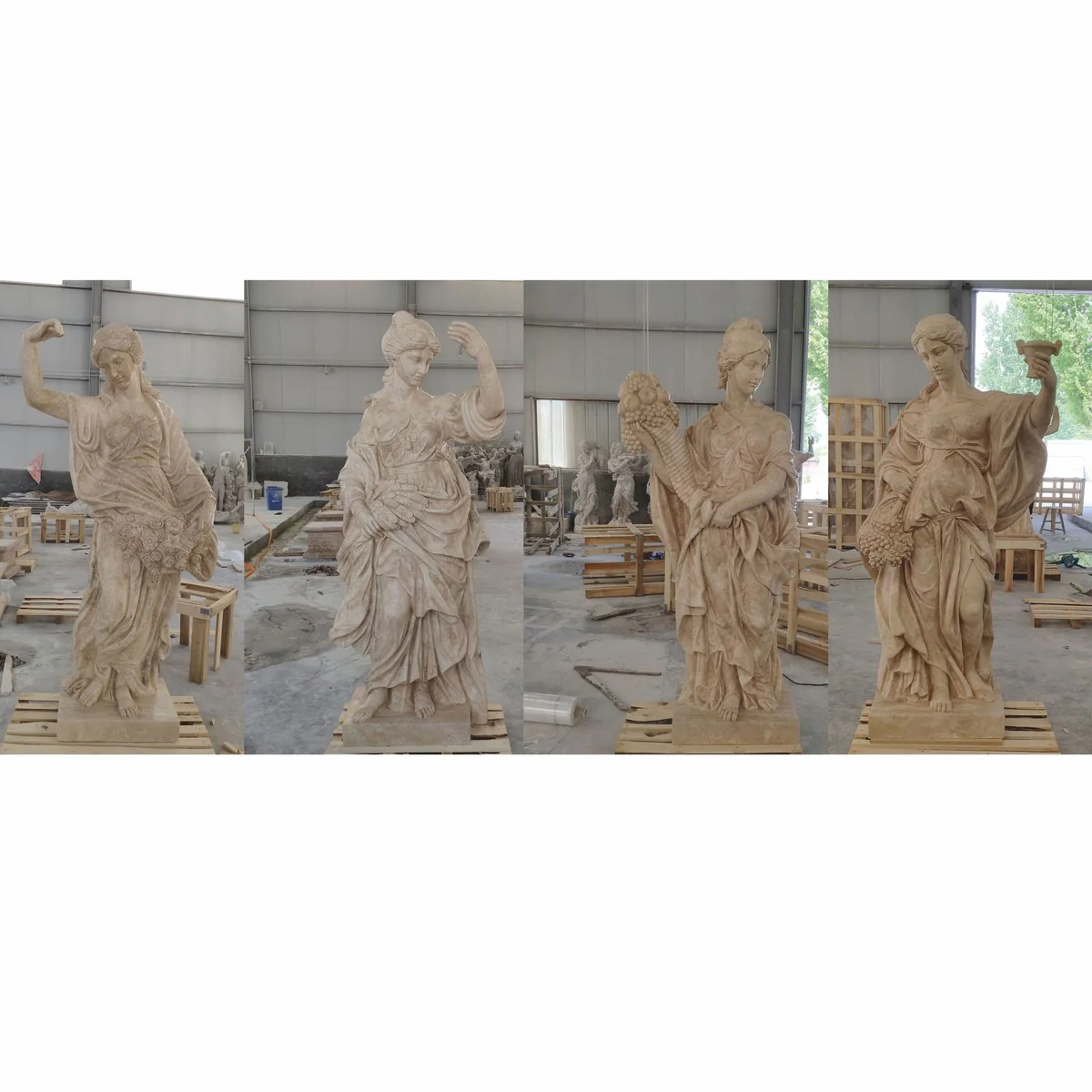 Casa Padrino conjunto de 4 esculturas decorativas de jard¨ªn Art Nouveau de travertino damas beige A. 190 cm