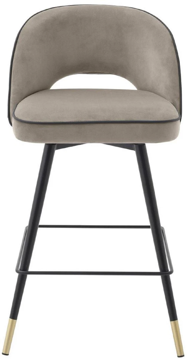 Casa Padrino conjunto de sillas de bar de lujo greige / negro / lat¨®n 51 x 52 x A. 92,5 cm - Taburetes de bar con asiento giratorio y tela de terciopelo noble - Muebles de Bar de Lujo