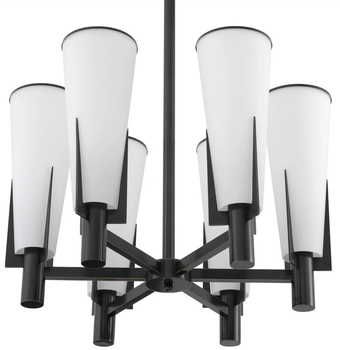 Casa Padrino lámpara de araña de lujo bronce / blanco Ø 60 x A. 78 cm - Lámpara de araña moderna de metal con pantallas de vidrio - Colección de Lujo