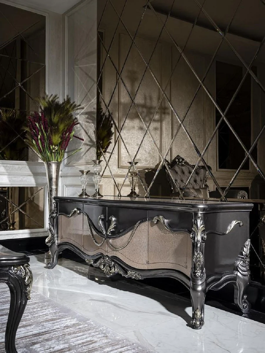 Casa Padrino armario de TV barroco de lujo gris oscuro / beige / oro - Magnífico aparador de salón con 4 puertas - Muebles de salón barrocos