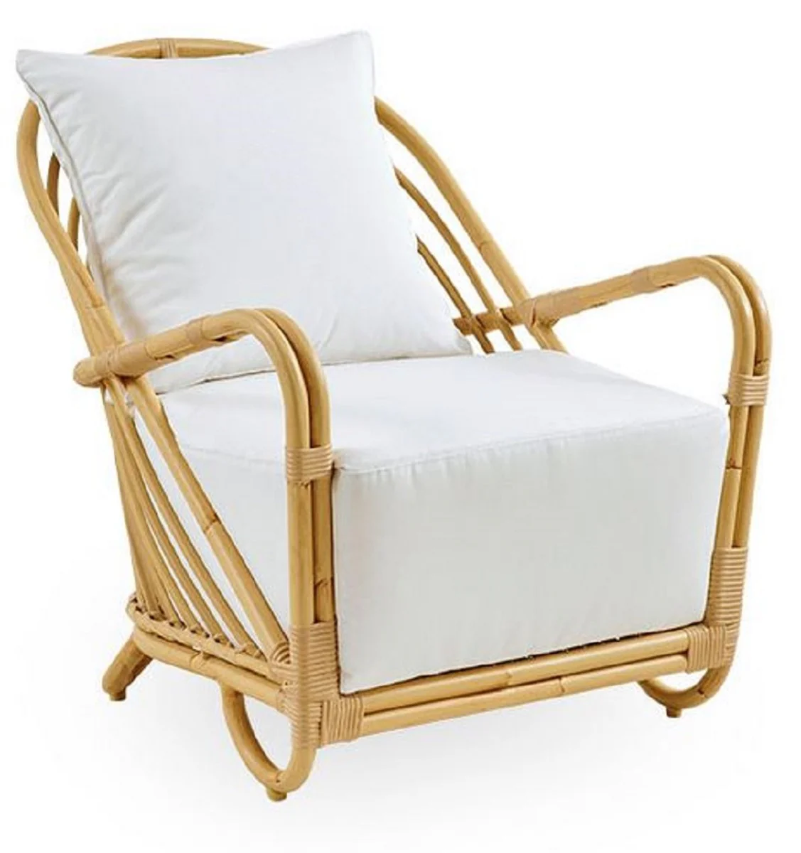Casa Padrino sillón de jardín de lujo natural / blanco 66 x 80 x A. 74 cm - Sillón de jardín y terraza resistente a la intemperie - Muebles de Jardín y Terraza - Calidad de Lujo