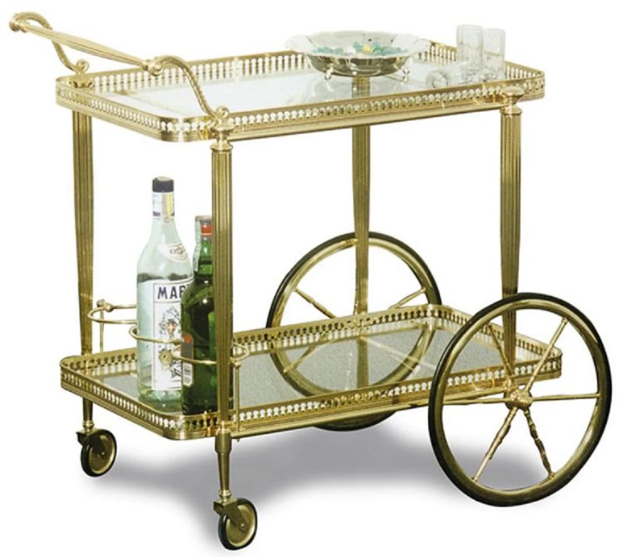 Casa Padrino carrito de servicio Art Nouveau de lujo oro 75 x 46 x A. 60 cm - Carrito de lat¨®n noble con platos de vidrio - Accesorios de Gastronom¨ªa Barroco y Art Nouveau