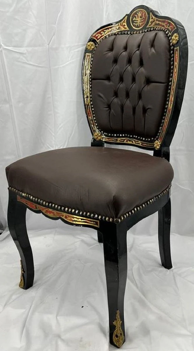 Casa Padrino silla de comedor boulle barroco marr¨®n / negro / rojo / oro - Magn¨ªfica silla con cuero artificial fino - Muebles de comedor en estilo barroco - Muebles Barrocos Boulle