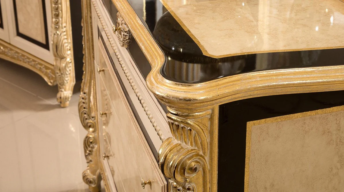 Casa Padrino cómoda barroco de lujo blanco / beige / negro / oro - Cómoda barroco hecha a mano con 4 cajones - Muebles de dormitorio de estilo barroco de lujo - Muebles barroco