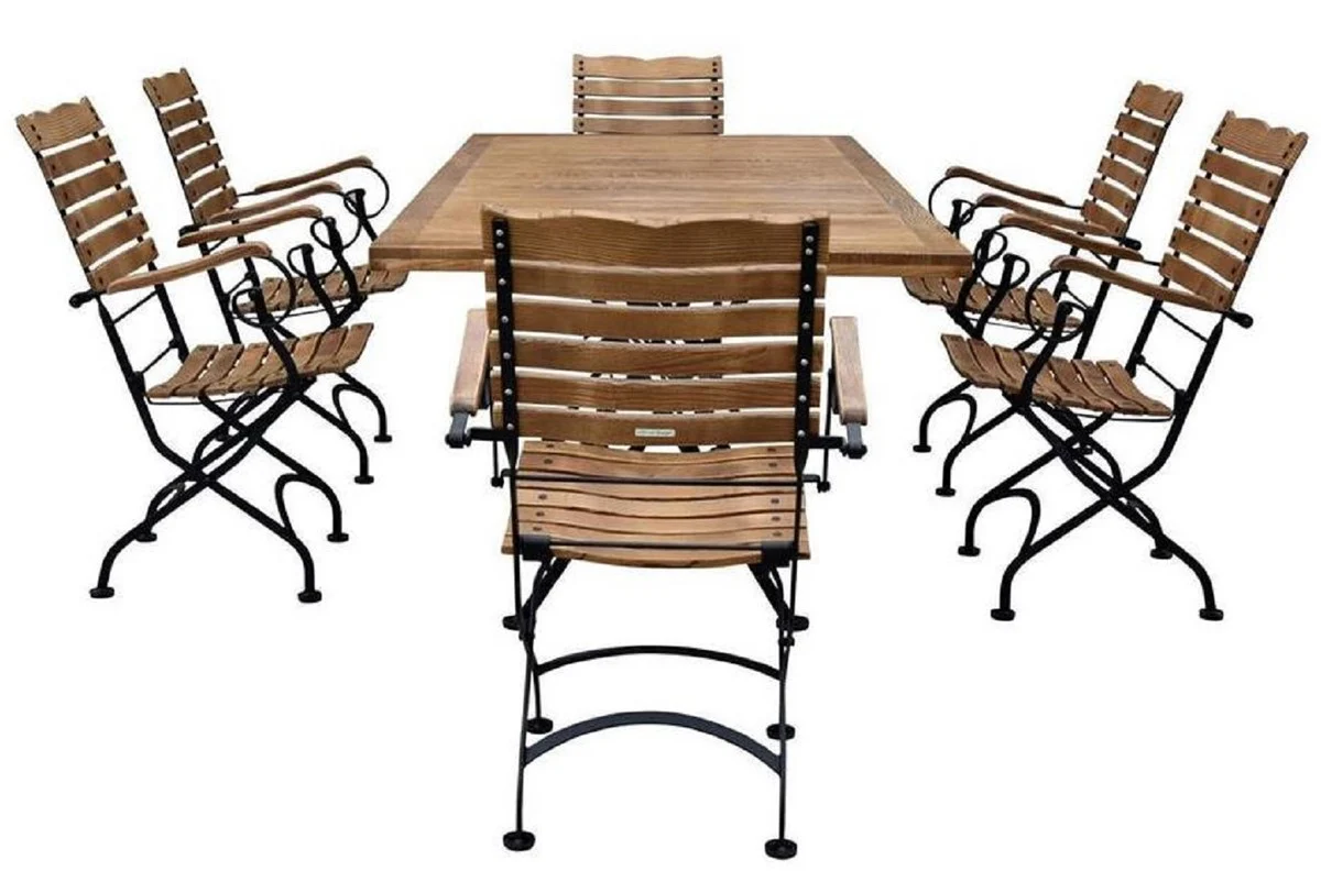 Casa Padrino conjunto de 6 sillas de jard¨ªn Art Nouveau con reposabrazos marr¨®n / negro 60 x 40 x A. 92 cm - Sillas de jard¨ªn plegables - Muebles de Gastronom¨ªa y de Jard¨ªn Art Nouveau