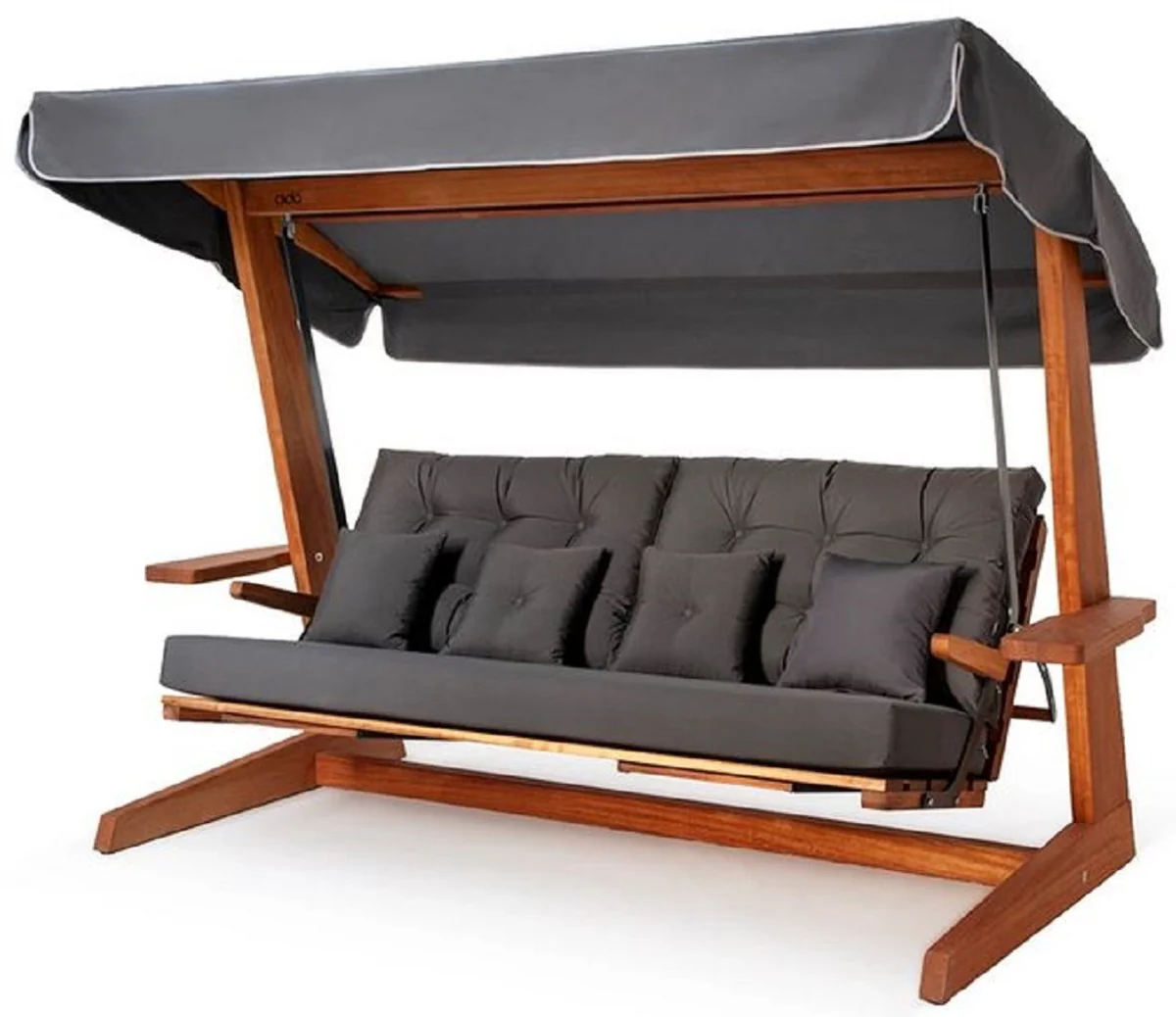 Casa Padrino columpio de Hollywood de lujo gris antracita / marrón - Columpio de jardín con toldo para el sol - Muebles de Jardín - Muebles de Lujo - Instalación de jardín de lujo