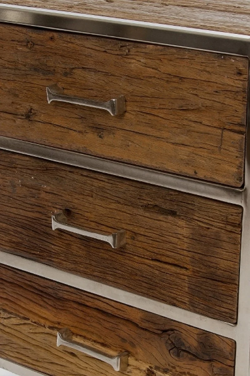 Casa Padrino mesa de noche con 3 cajones marrón / plata 45 x 40 x H. 60 cm - Muebles de Dormitorio